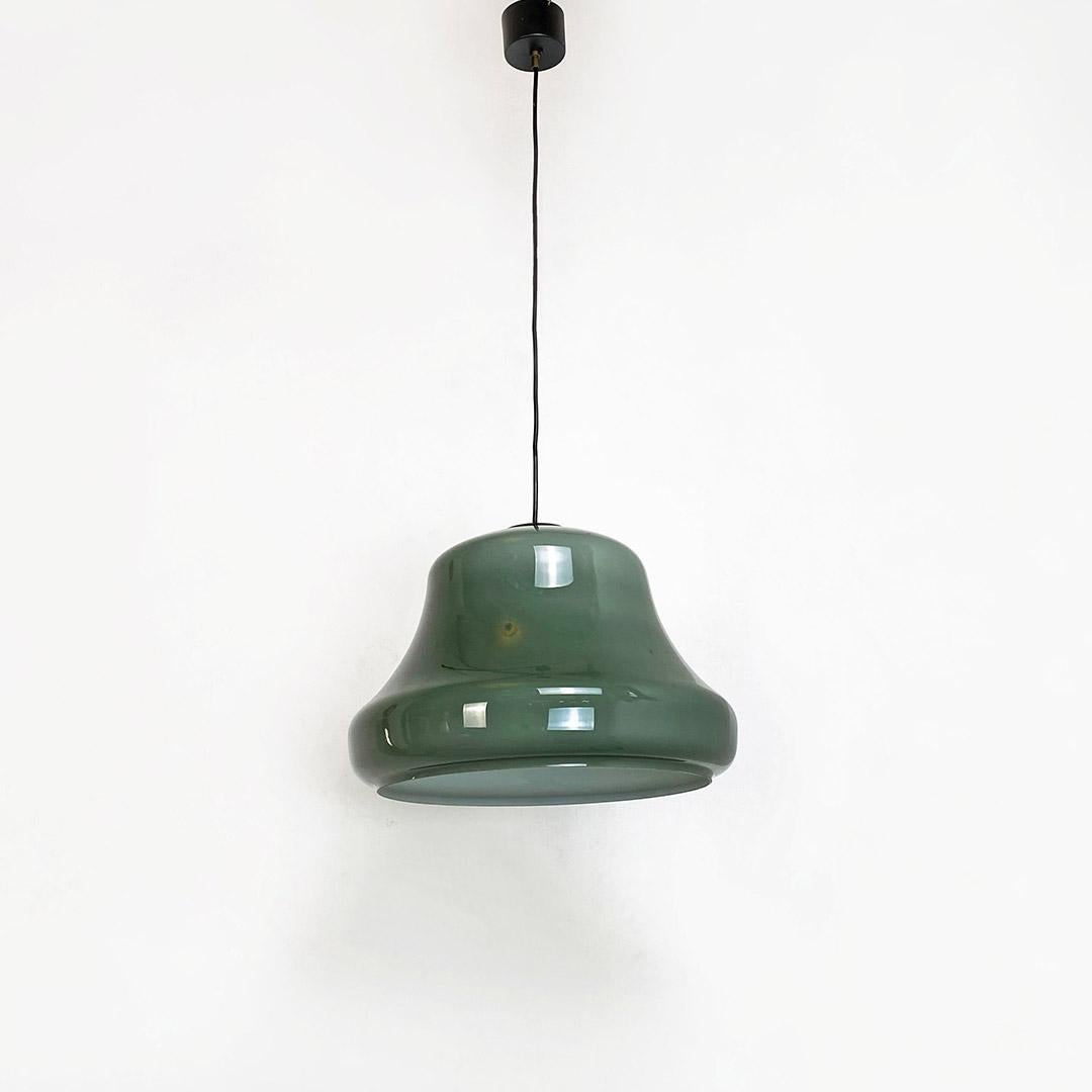 Mid-Century Modern Italian Mid Century Modern Bell Shaped Grey-Green Double Glass Chandelier, 1960s