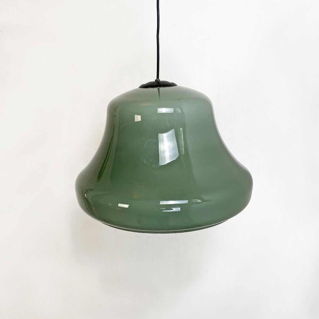 Mid-20th Century Italian Mid Century Modern Bell Shaped Grey-Green Double Glass Chandelier, 1960s