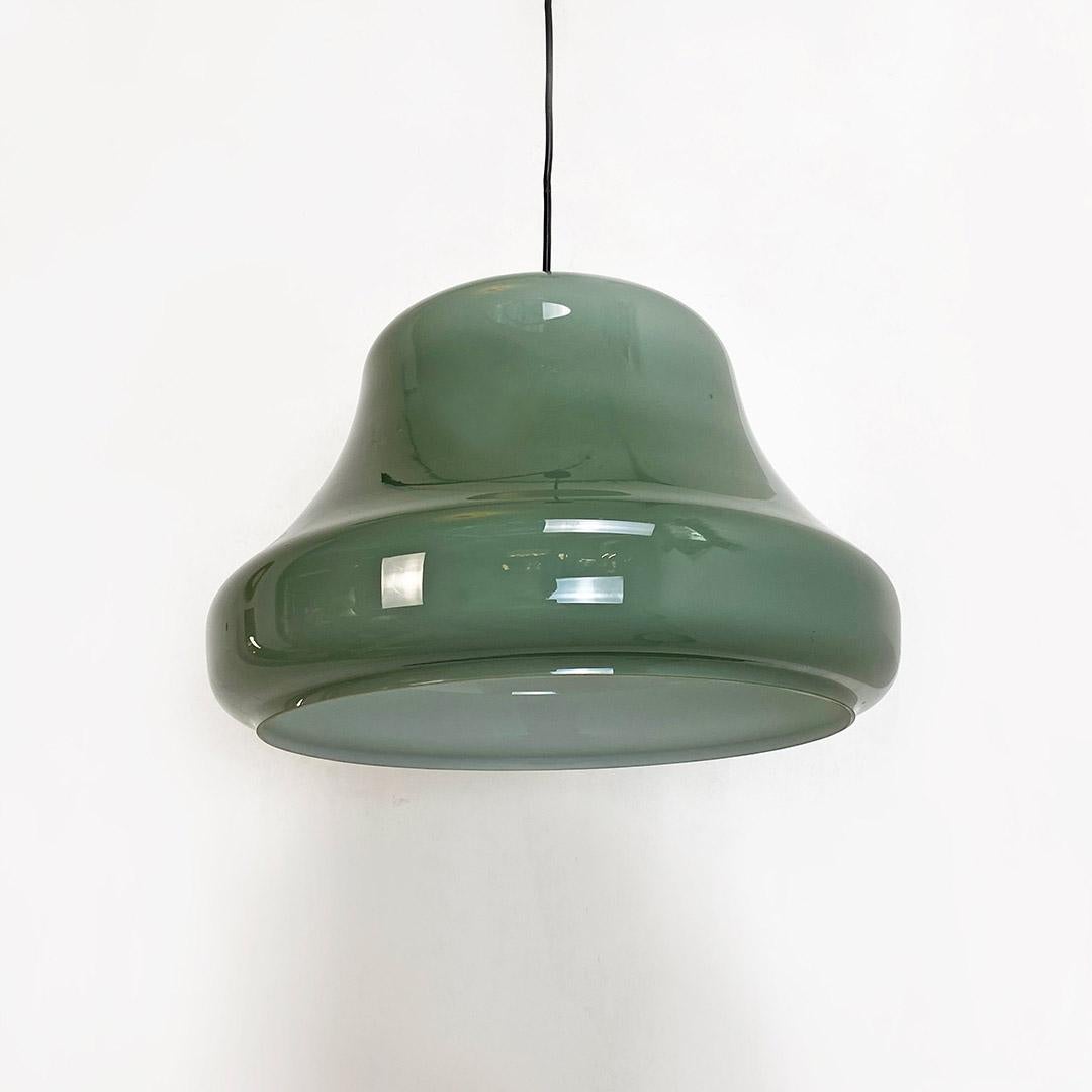 Italian Mid Century Modern Bell Shaped Grey-Green Double Glass Chandelier, 1960s 1