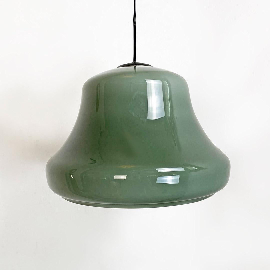 Italian Mid Century Modern Bell Shaped Grey-Green Double Glass Chandelier, 1960s 2