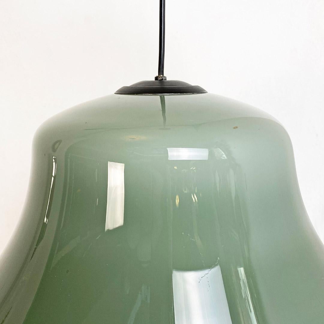 Italian Mid Century Modern Bell Shaped Grey-Green Double Glass Chandelier, 1960s 3