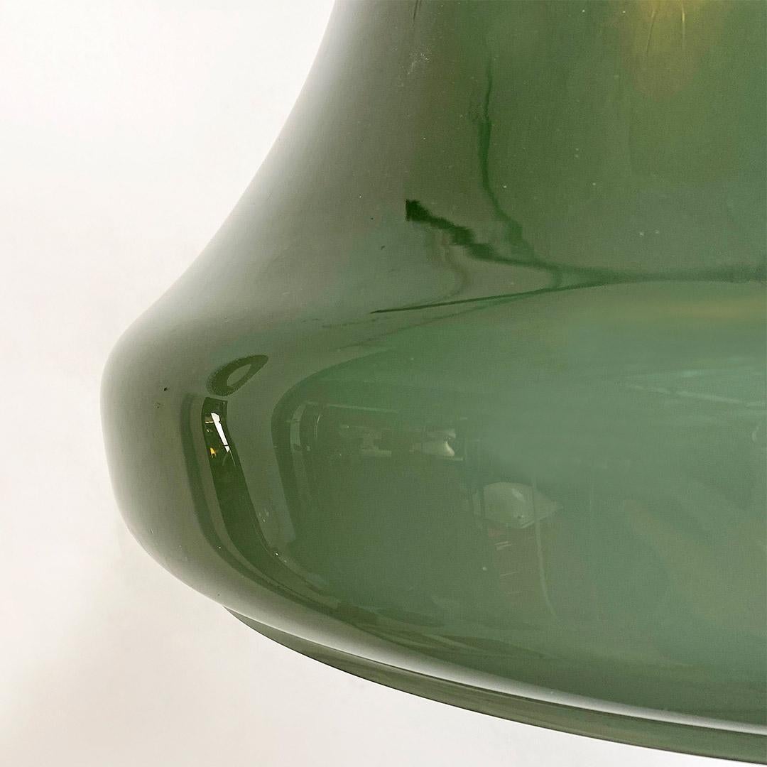 Italian Mid Century Modern Bell Shaped Grey-Green Double Glass Chandelier, 1960s 4