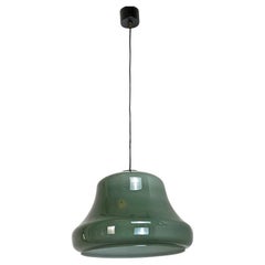 Italian Mid Century Modern Bell Shaped Grey-Green Double Glass Chandelier, 1960s