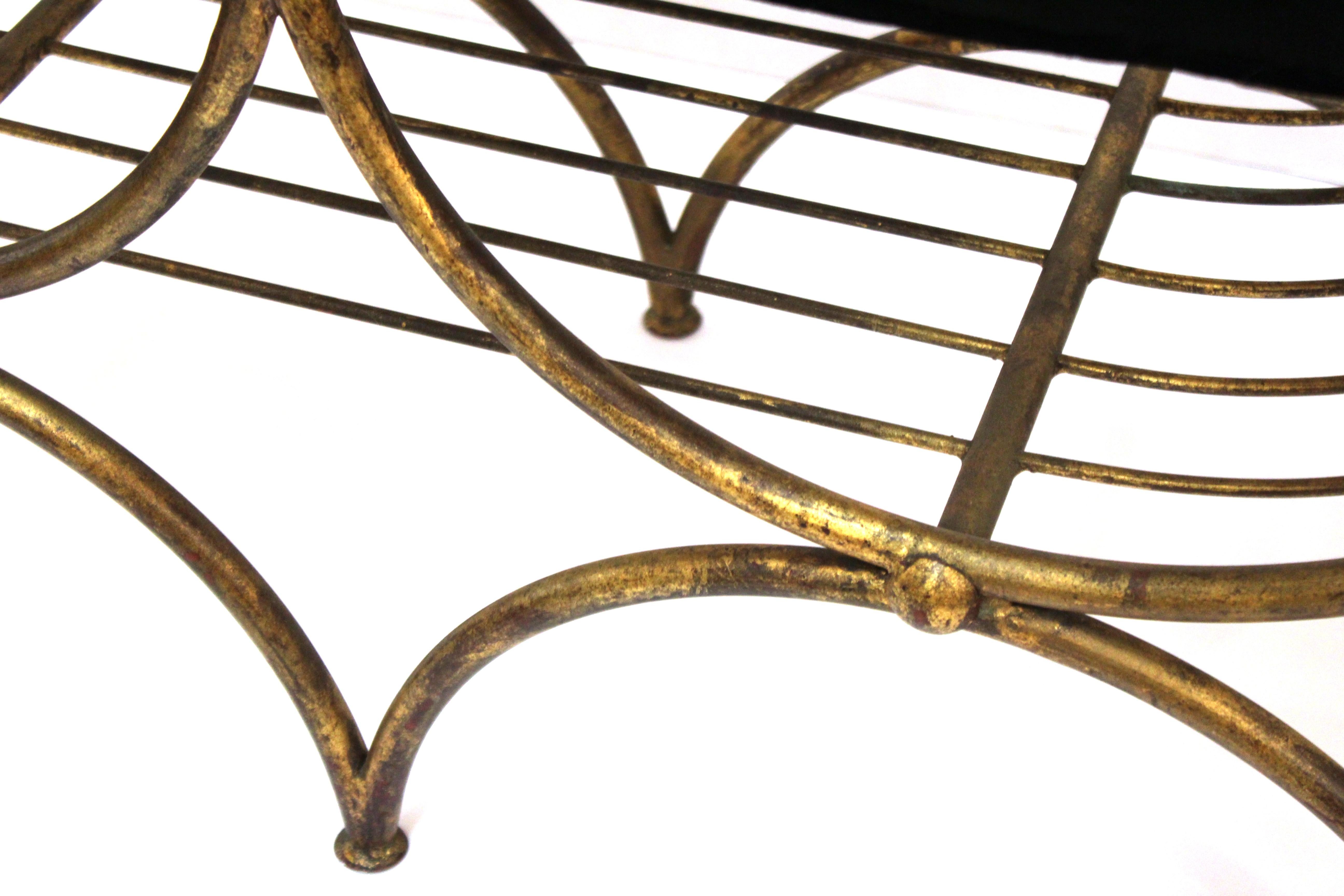 Italian Mid-Century Modern Bench in Gilt Iron with Faux Leopard Leather Seat 4