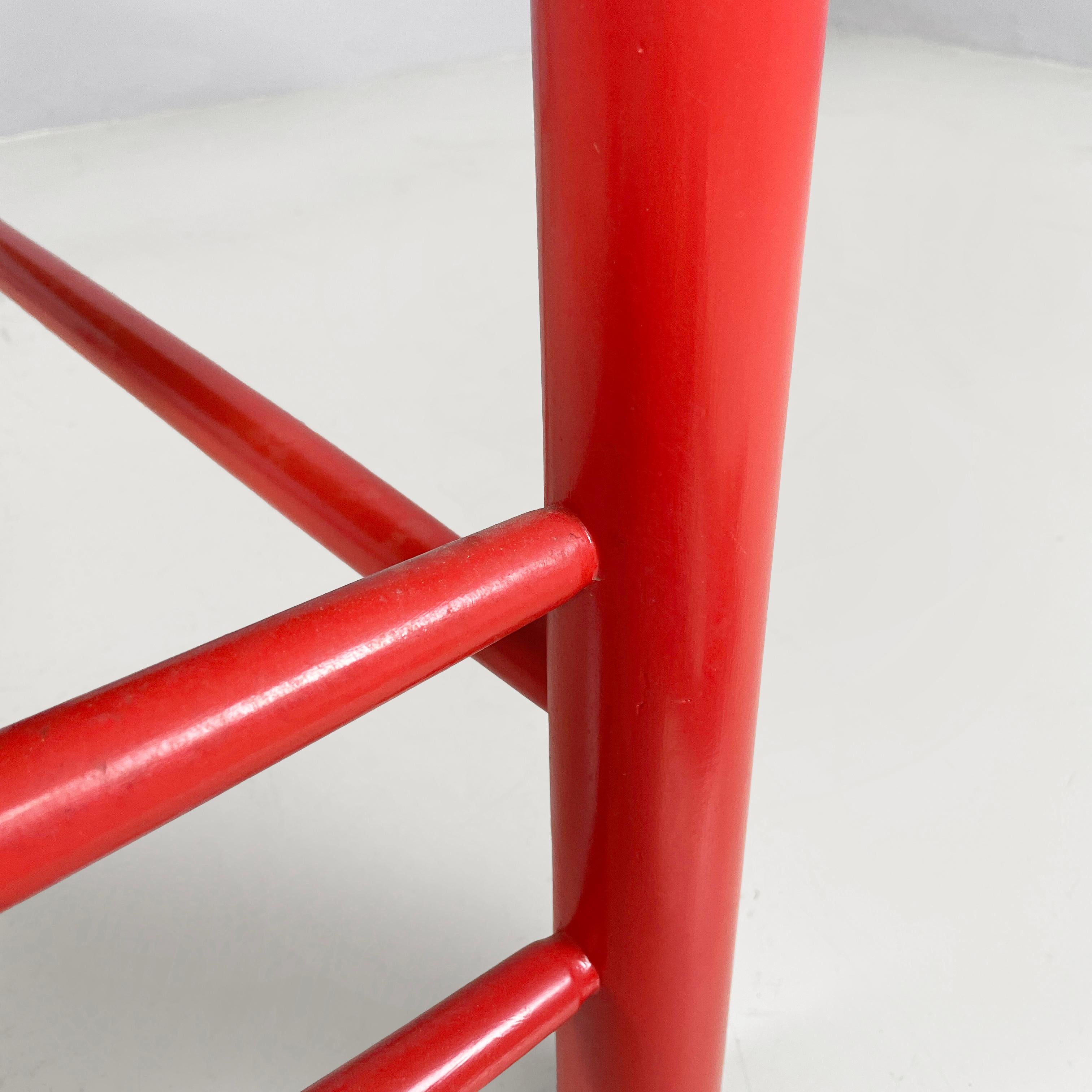 Panchina italiana di metà secolo in legno rosso e paglia, anni '70 in vendita 7
