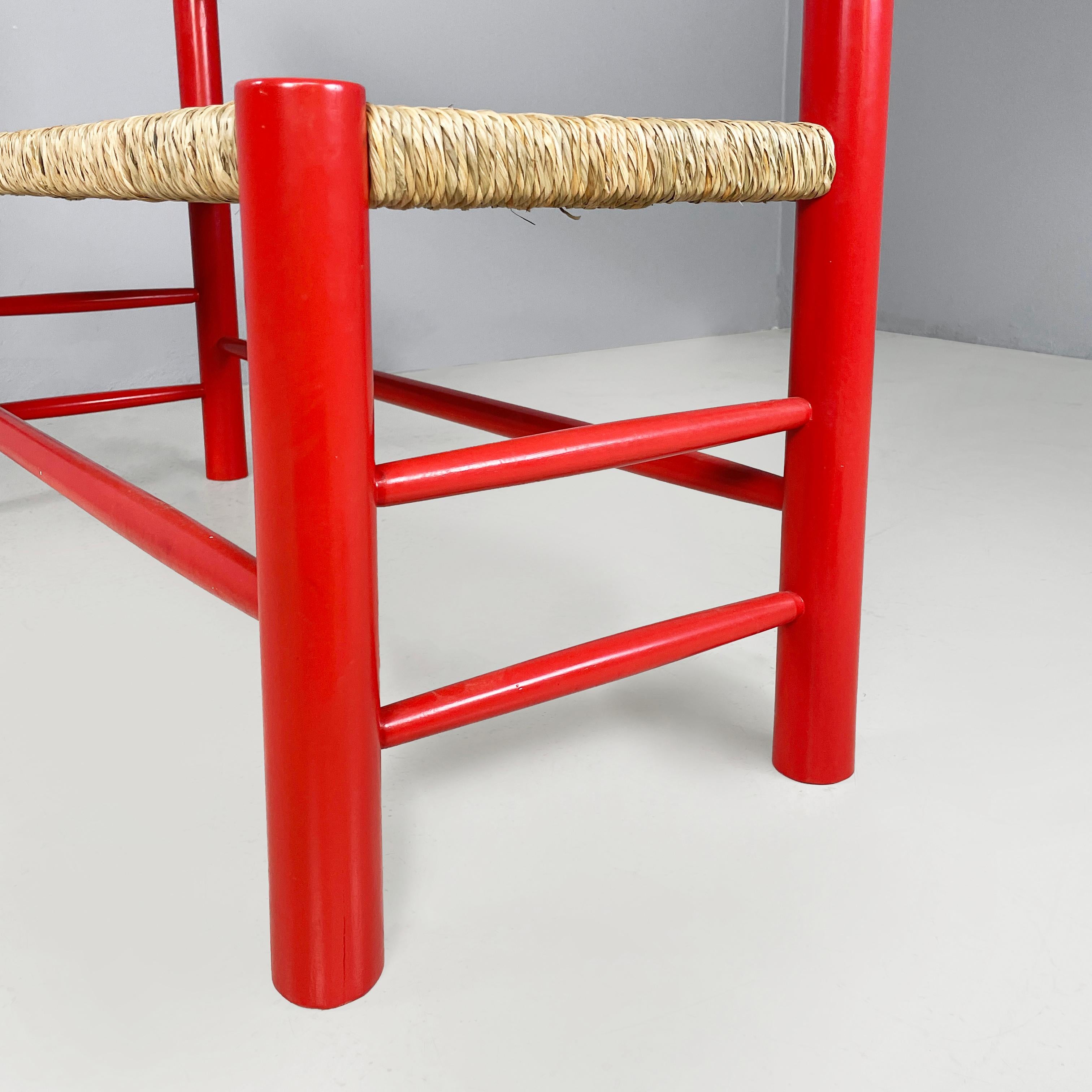 Panchina italiana di metà secolo in legno rosso e paglia, anni '70 in vendita 8