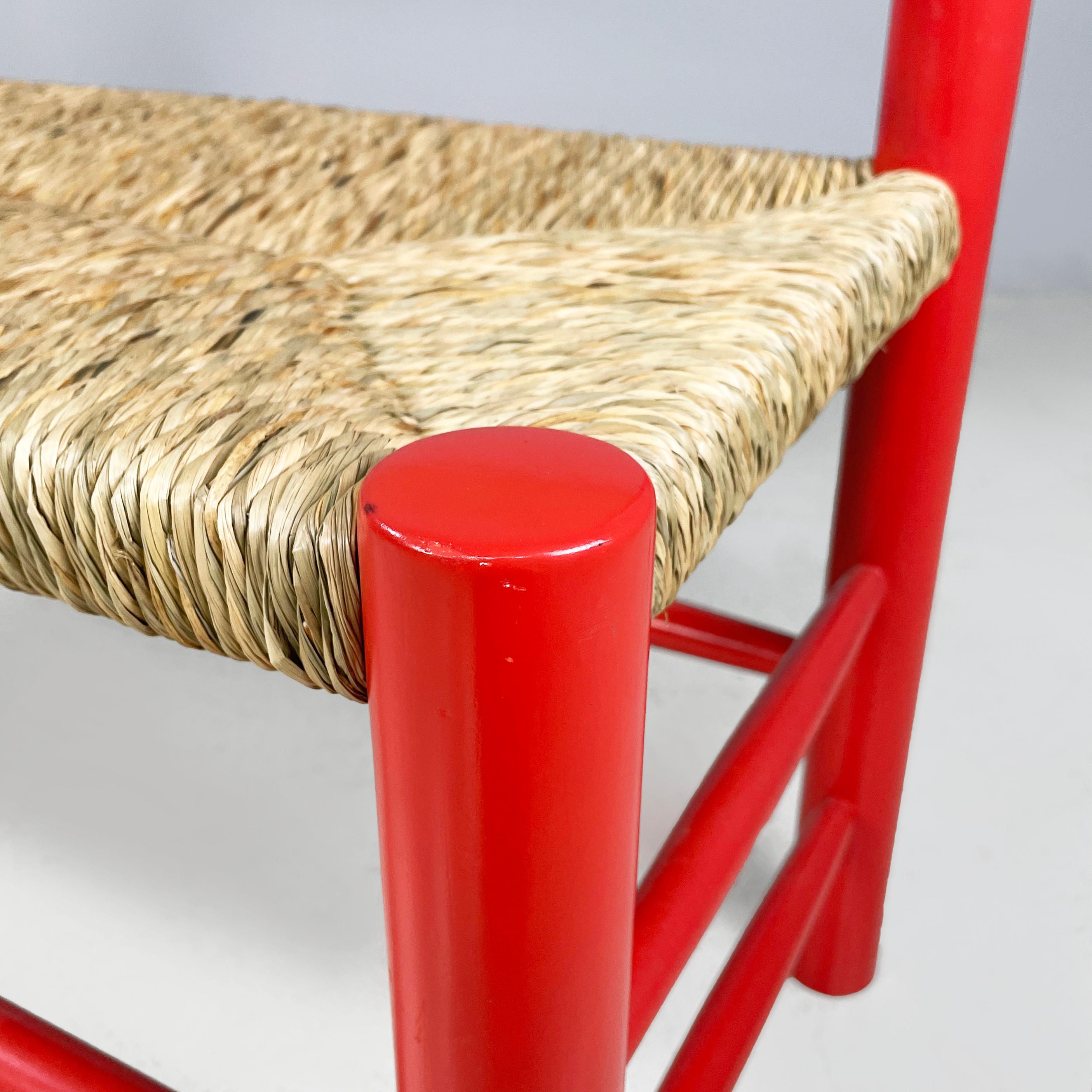 Fine XX secolo Panchina italiana di metà secolo in legno rosso e paglia, anni '70 in vendita