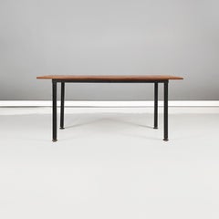 Italian Mid-Century Modern Bench in Wooden Slats, Black Metal and Brass, 1960s