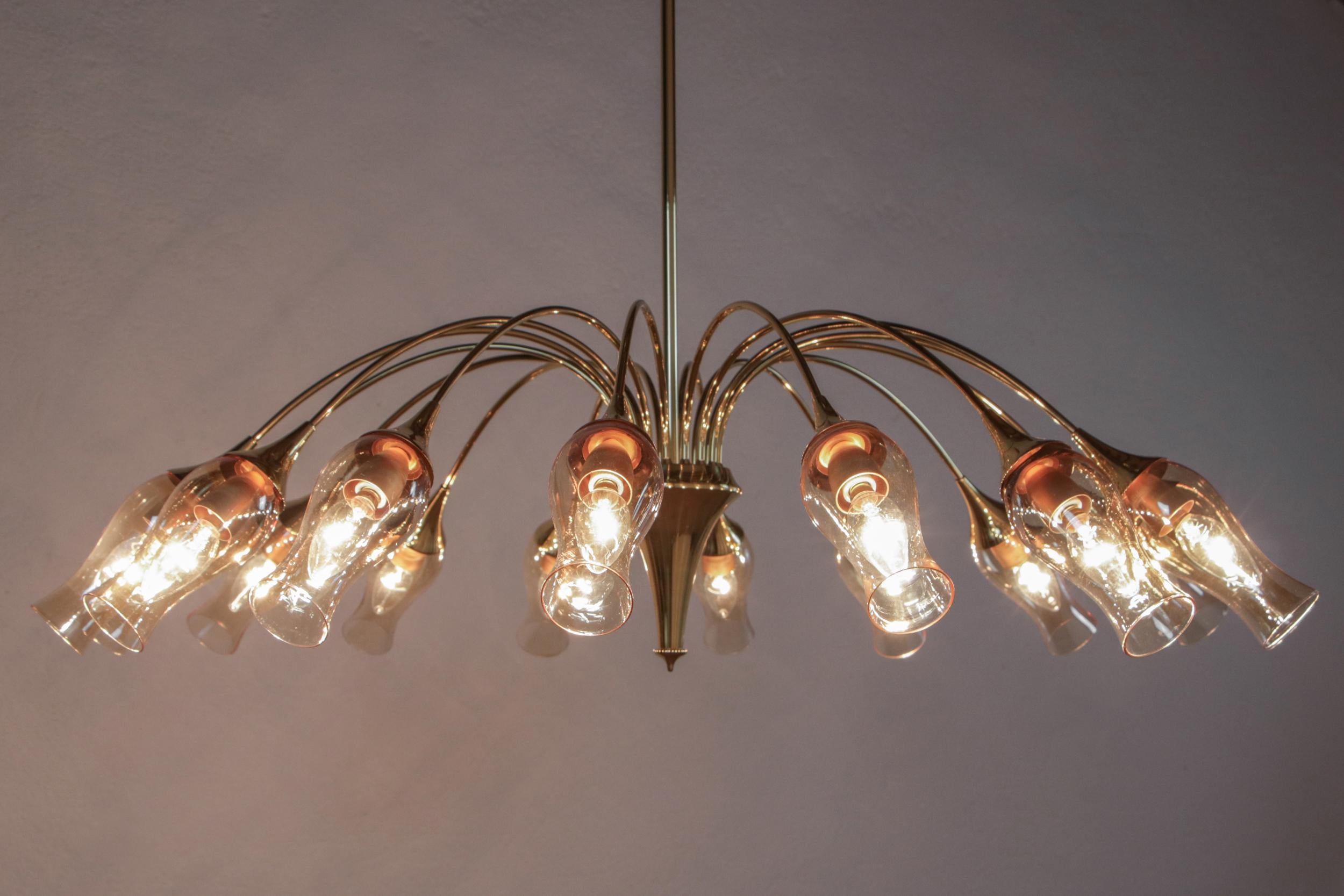 Italian Mid-Century Modern Big Spider Murano Glass Chandelier, Gold Color, 1950s For Sale 9
