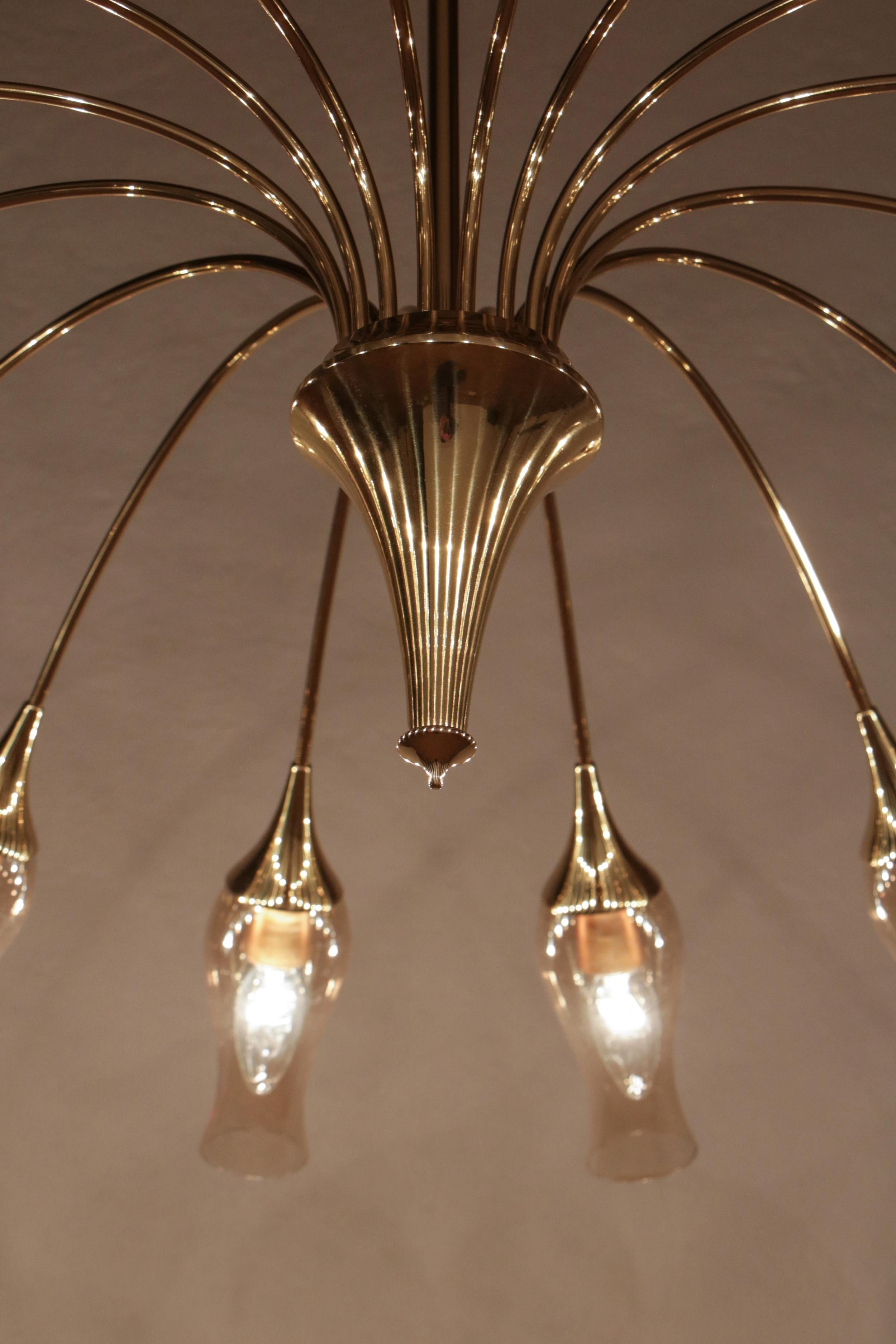 Italian Mid-Century Modern Big Spider Murano Glass Chandelier, Gold Color, 1950s For Sale 10