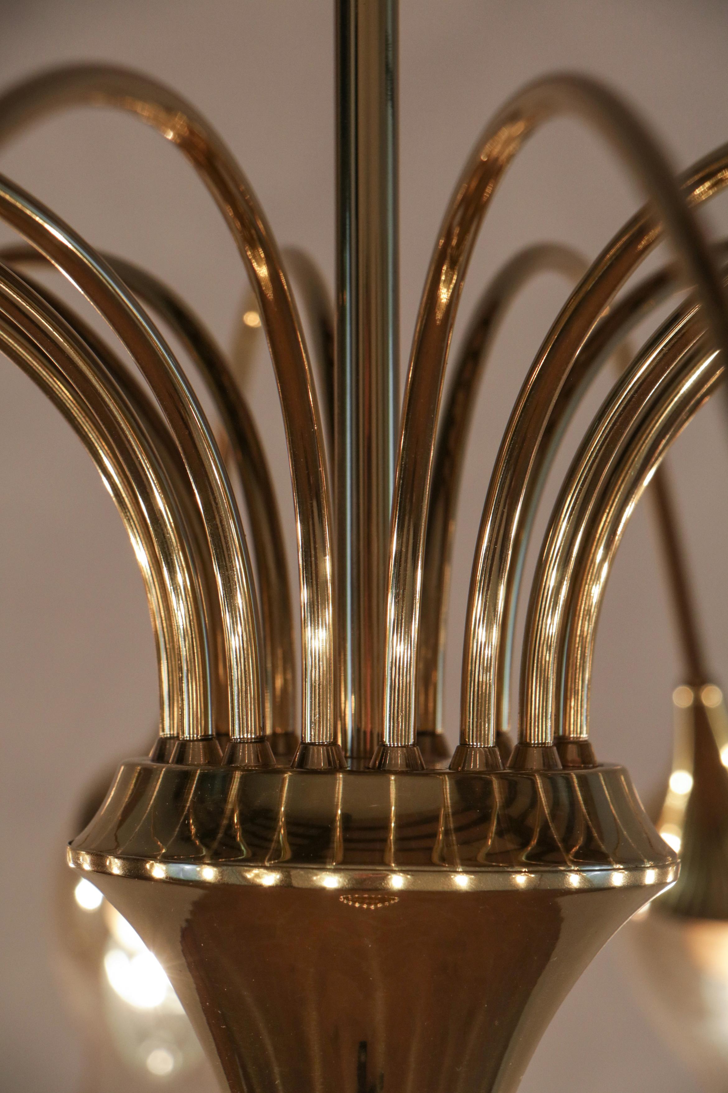 Italian Mid-Century Modern Big Spider Murano Glass Chandelier, Gold Color, 1950s For Sale 11