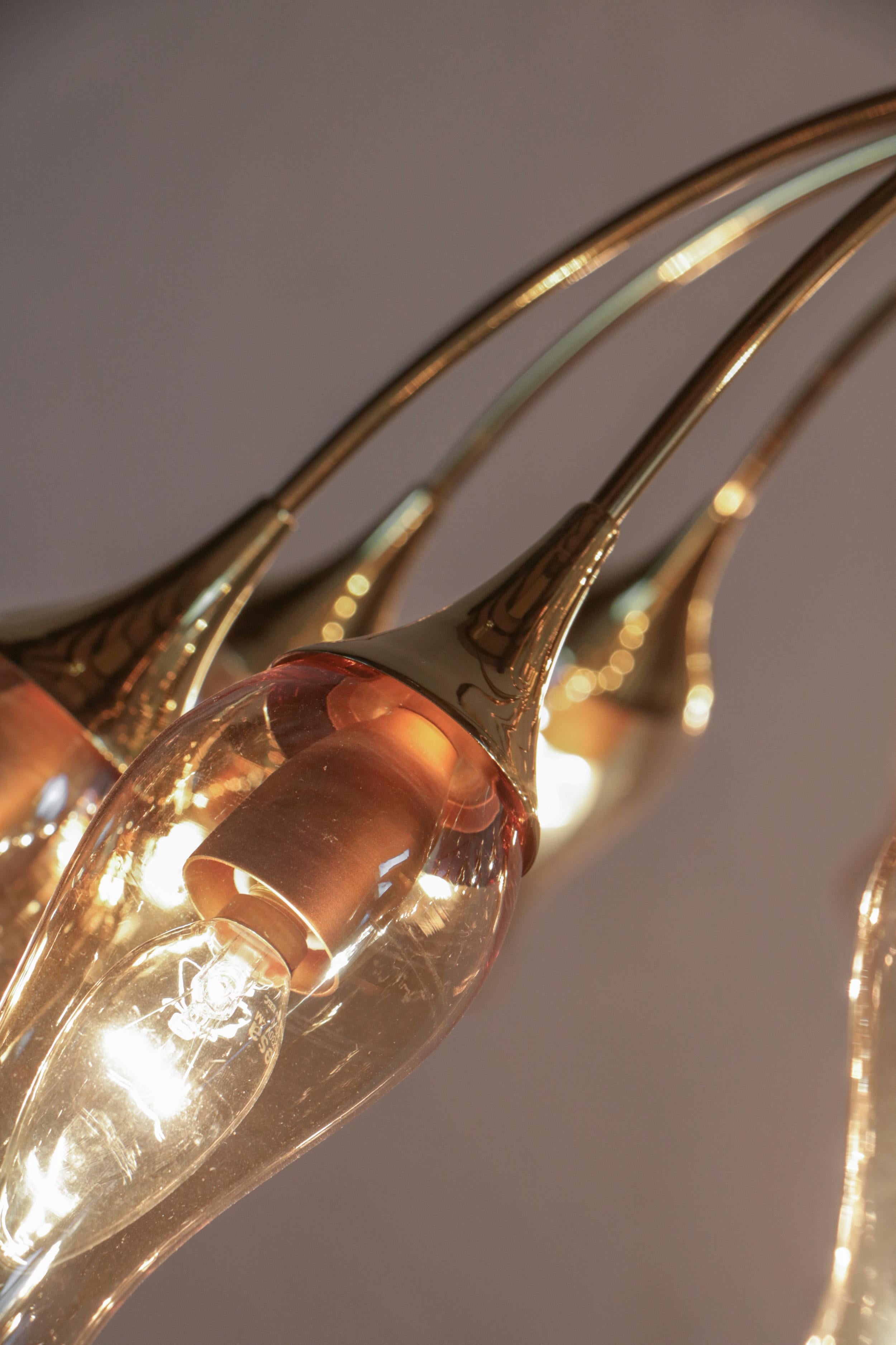 Italian Mid-Century Modern Big Spider Murano Glass Chandelier, Gold Color, 1950s For Sale 13