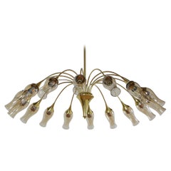 Italian Mid-Century Modern Big Spider Murano Glass Chandelier, Gold Color, 1950s