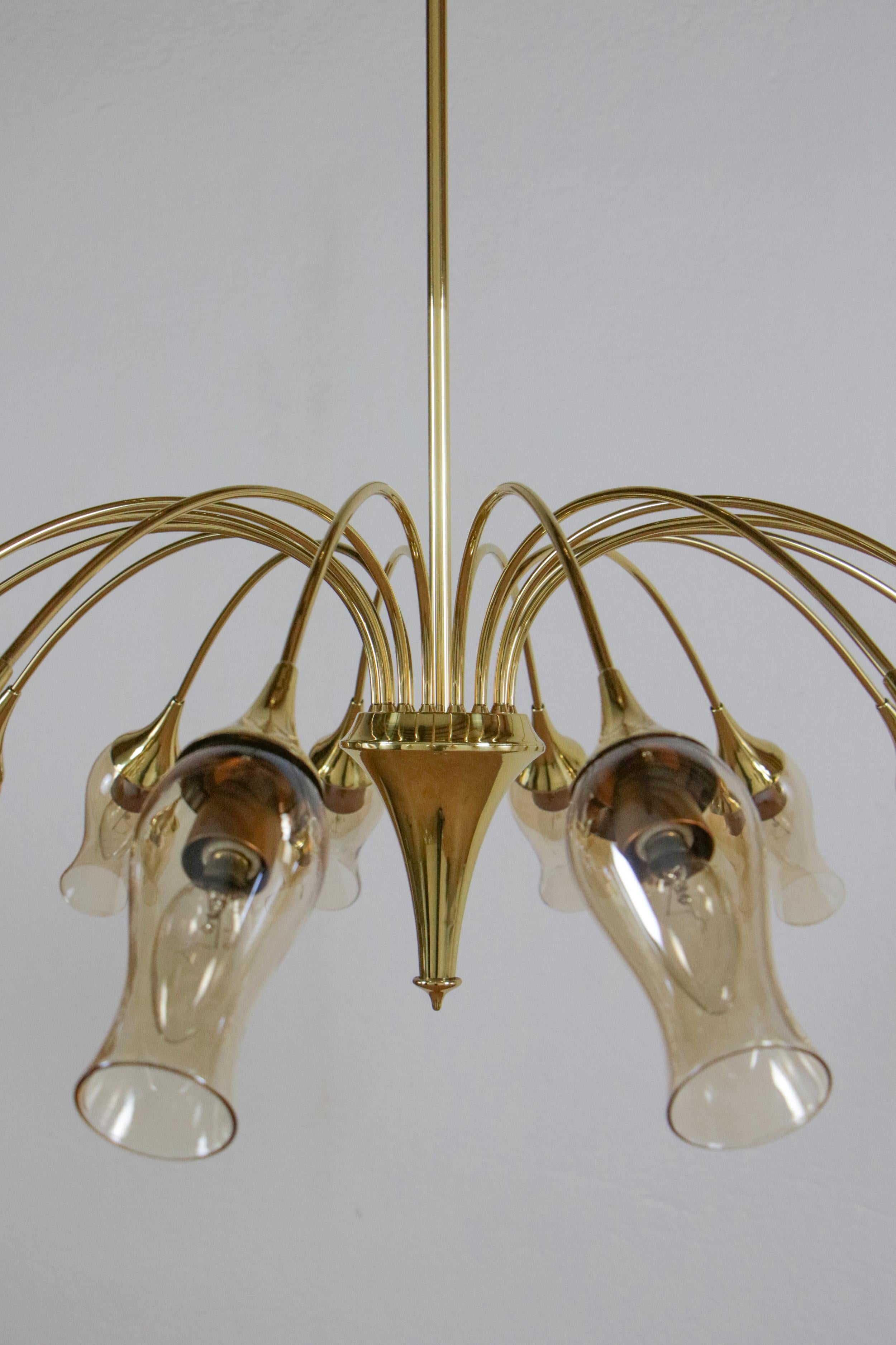 Italian Mid-Century Modern Big Spider Murano Glass Chandelier, Gold Color, 1950s For Sale 2