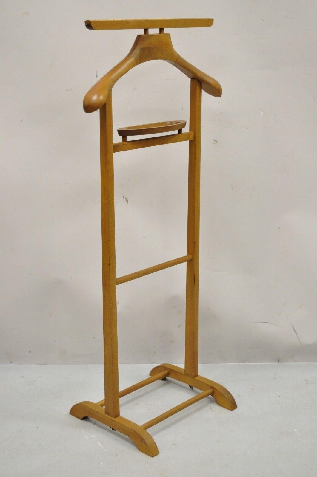 Italian Mid Century Modern Birch Wood Clothing Valet Butler Stand By SPQR. Item features solid wood construction, beautiful wood grain, original stamps, very nice vintage item, great style and form. Circa Mid 20th Century. Measurements: 42.5