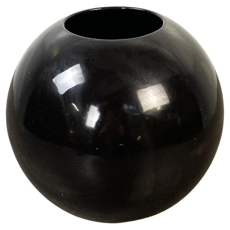 Italian Mid-Century Modern Black Ceramic Spherical Vase, 1980s For Sale