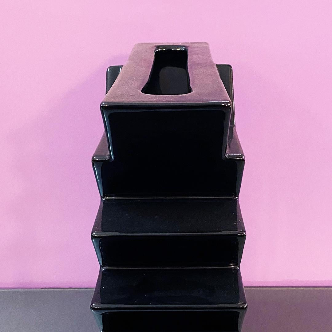 Italian Mid-Century Modern Black Ceramic Vase Y28 by Ettore Sottsass, 1980s 8