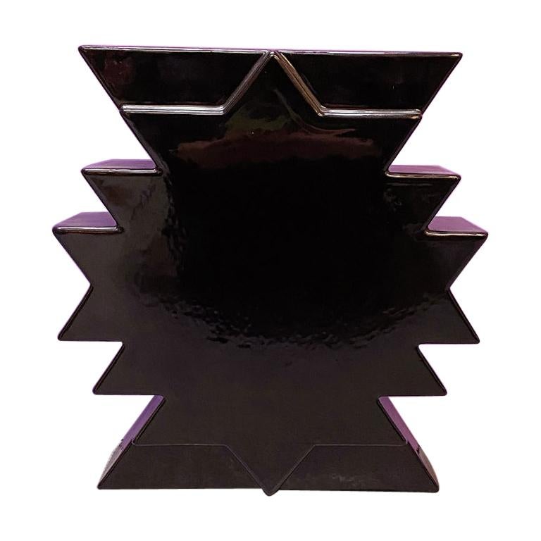 Italian Mid-Century Modern Black Ceramic Vase Y28 by Ettore Sottsass, 1980s