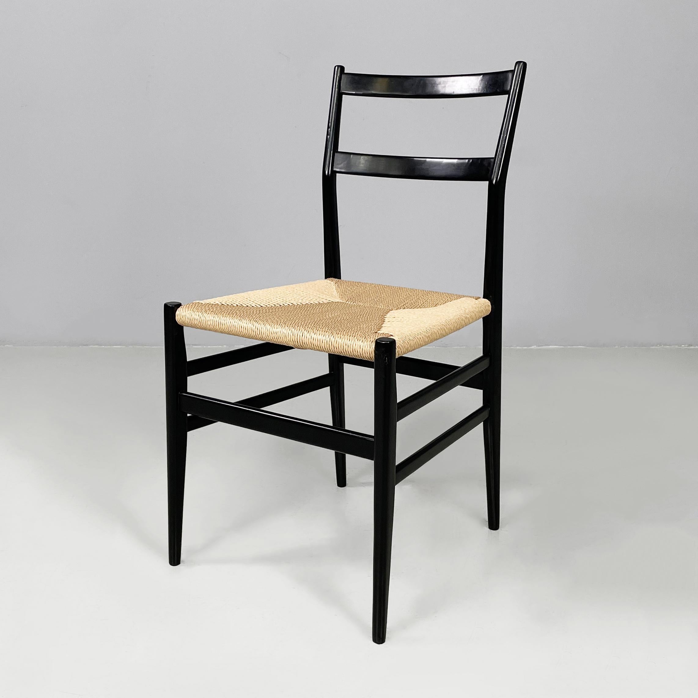 Mid-Century moderno Italian mid-century modern black chairs Leggera by Gio Ponti for Cassina,  1960s in vendita