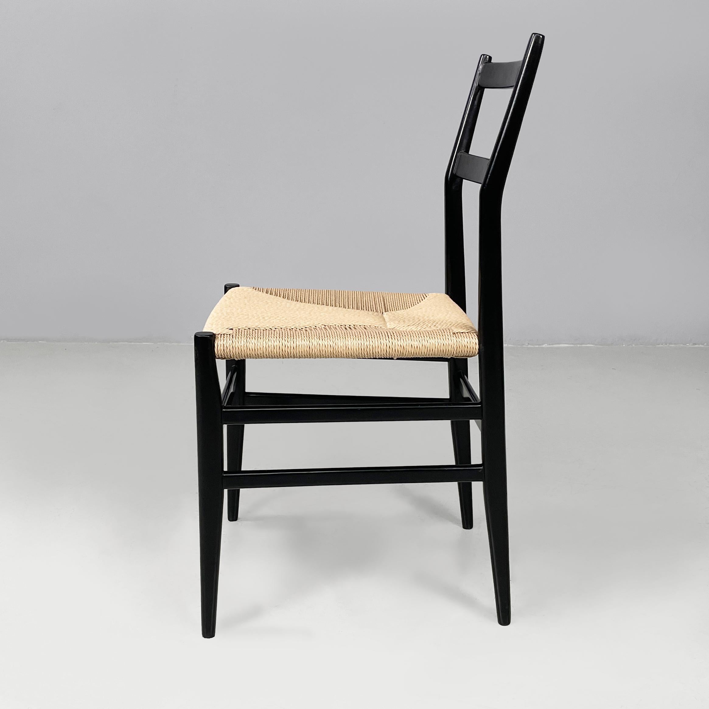 Mid-20th Century Italian mid-century modern black chairs Leggera by Gio Ponti for Cassina,  1960s in vendita