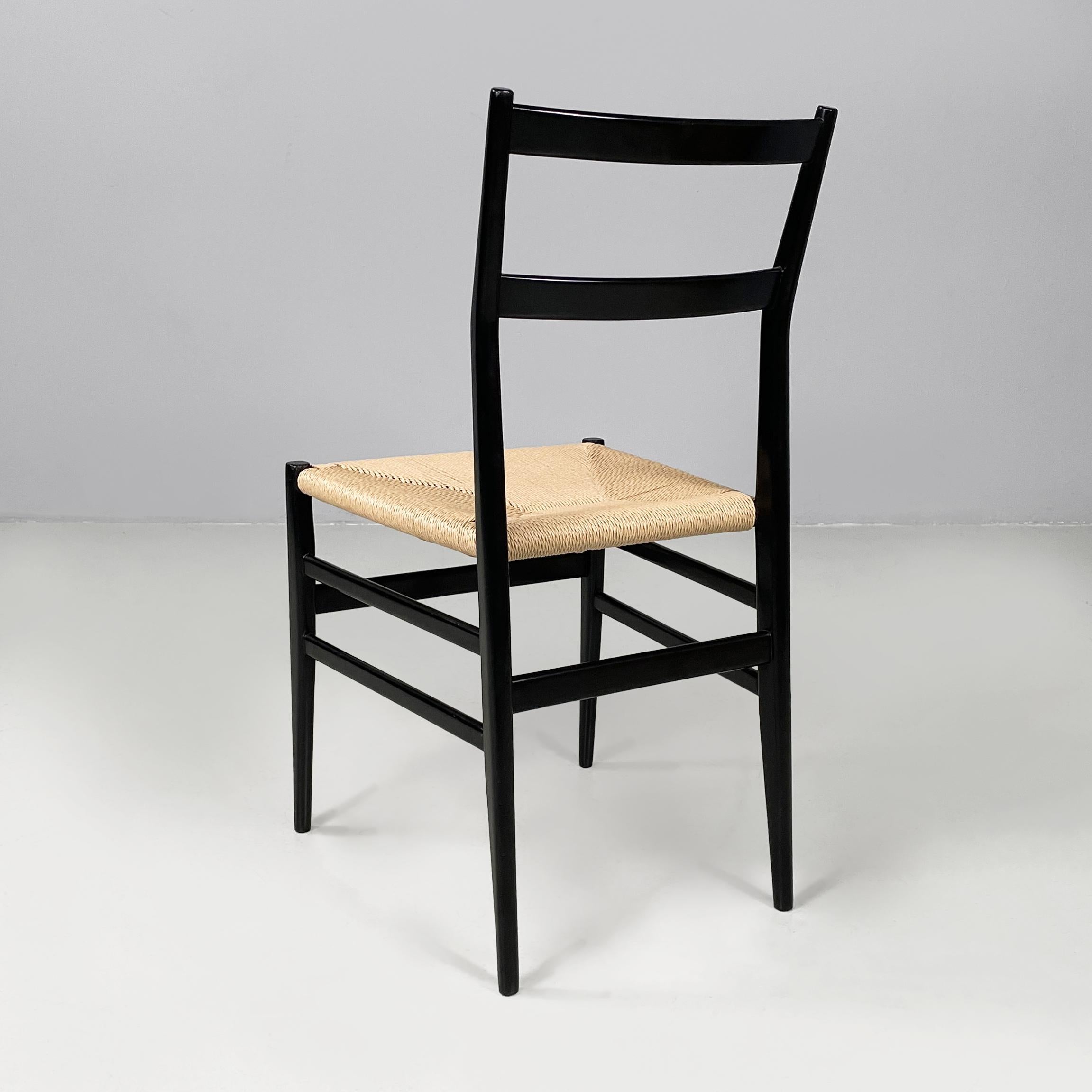 Paglia Italian mid-century modern black chairs Leggera by Gio Ponti for Cassina,  1960s in vendita