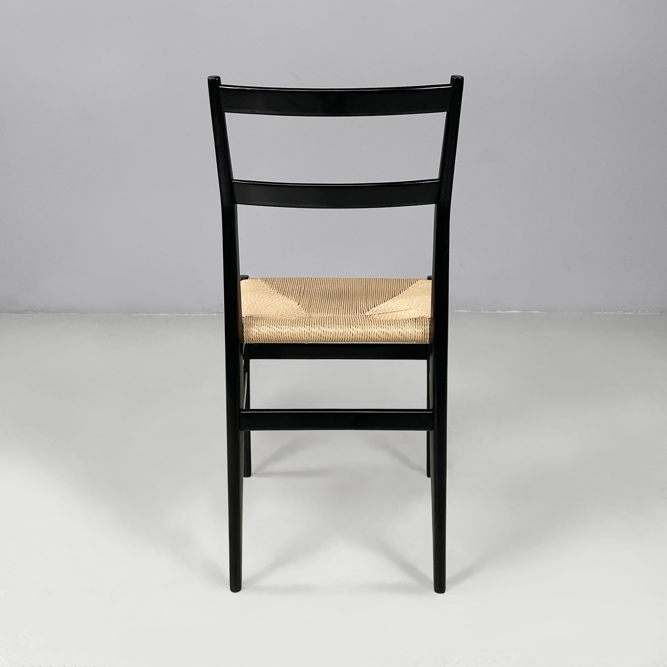 Italian mid-century modern black chairs Leggera by Gio Ponti for Cassina,  1960s in vendita 1