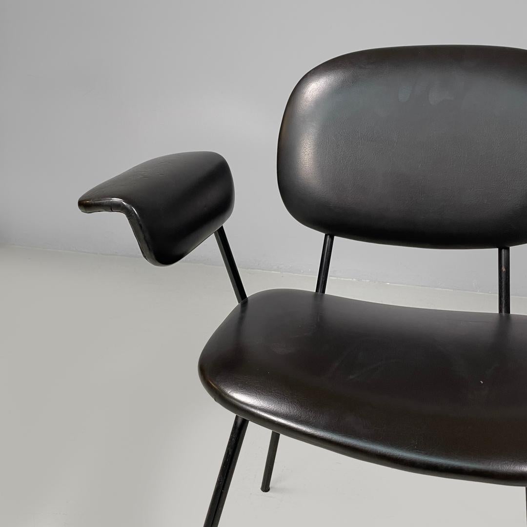 Italian mid-century modern black faux leather and black metal chair, 1960s For Sale 5