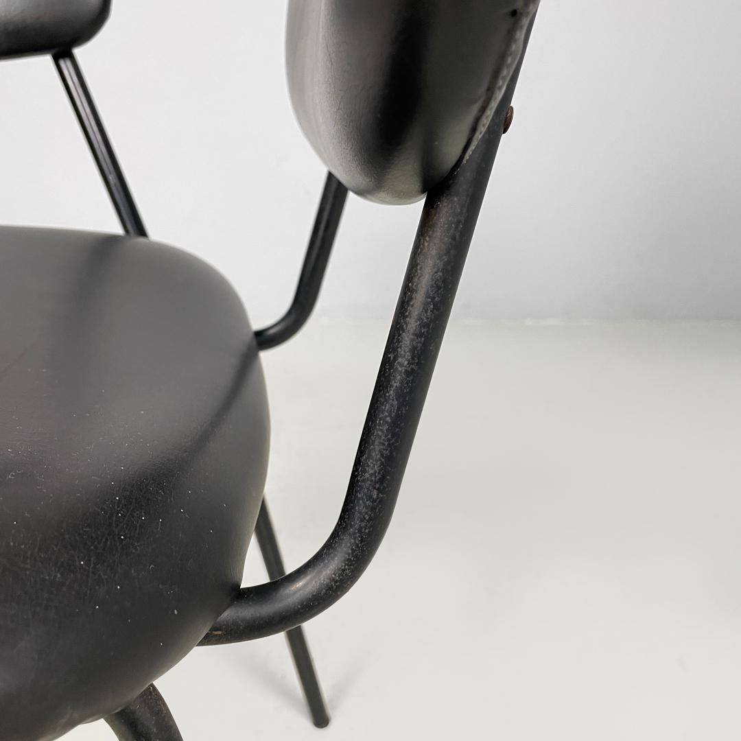 Italian mid-century modern black faux leather and black metal chair, 1960s For Sale 6