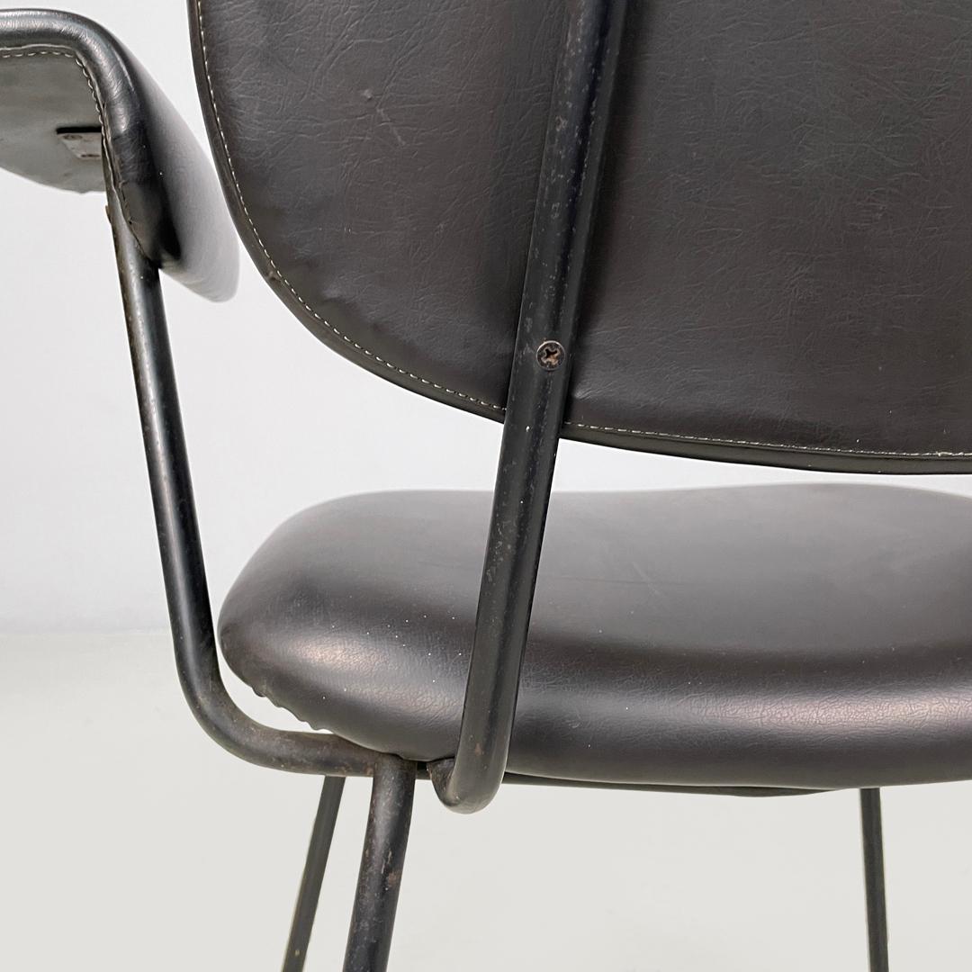 Italian mid-century modern black faux leather and black metal chair, 1960s For Sale 11
