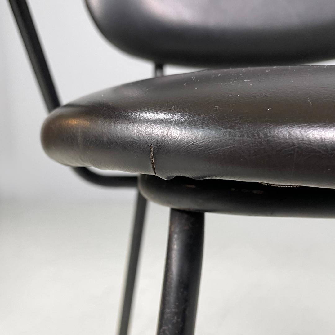Italian mid-century modern black faux leather and black metal chair, 1960s For Sale 12