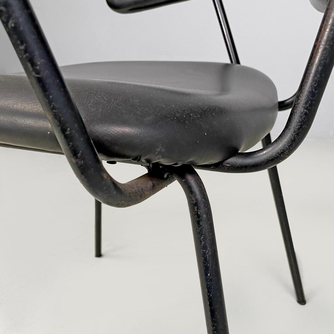 Italian mid-century modern black faux leather and black metal chair, 1960s For Sale 13