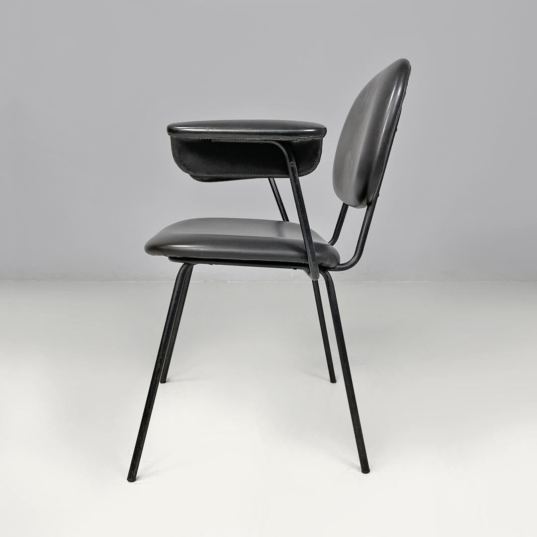Mid-Century Modern Italian mid-century modern black faux leather and black metal chair, 1960s For Sale