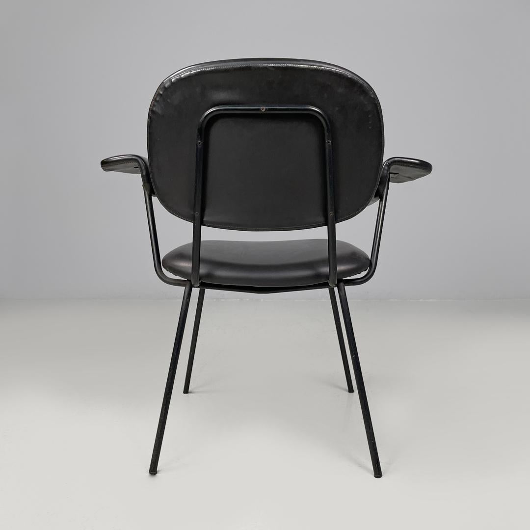 Mid-20th Century Italian mid-century modern black faux leather and black metal chair, 1960s For Sale