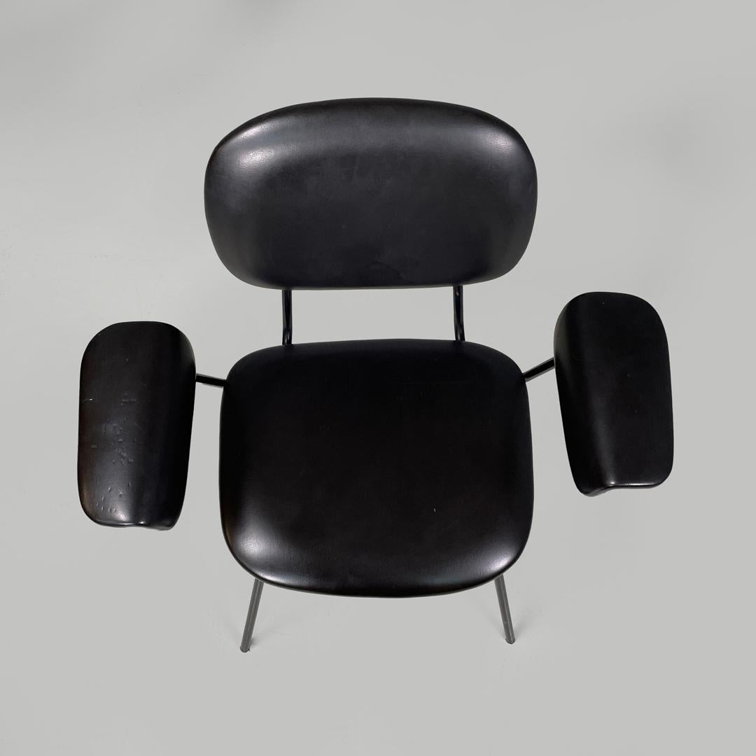 Metal Italian mid-century modern black faux leather and black metal chair, 1960s For Sale