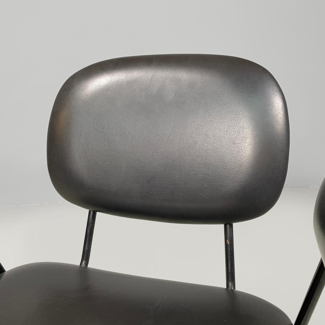 Italian mid-century modern black faux leather and black metal chair, 1960s For Sale 1