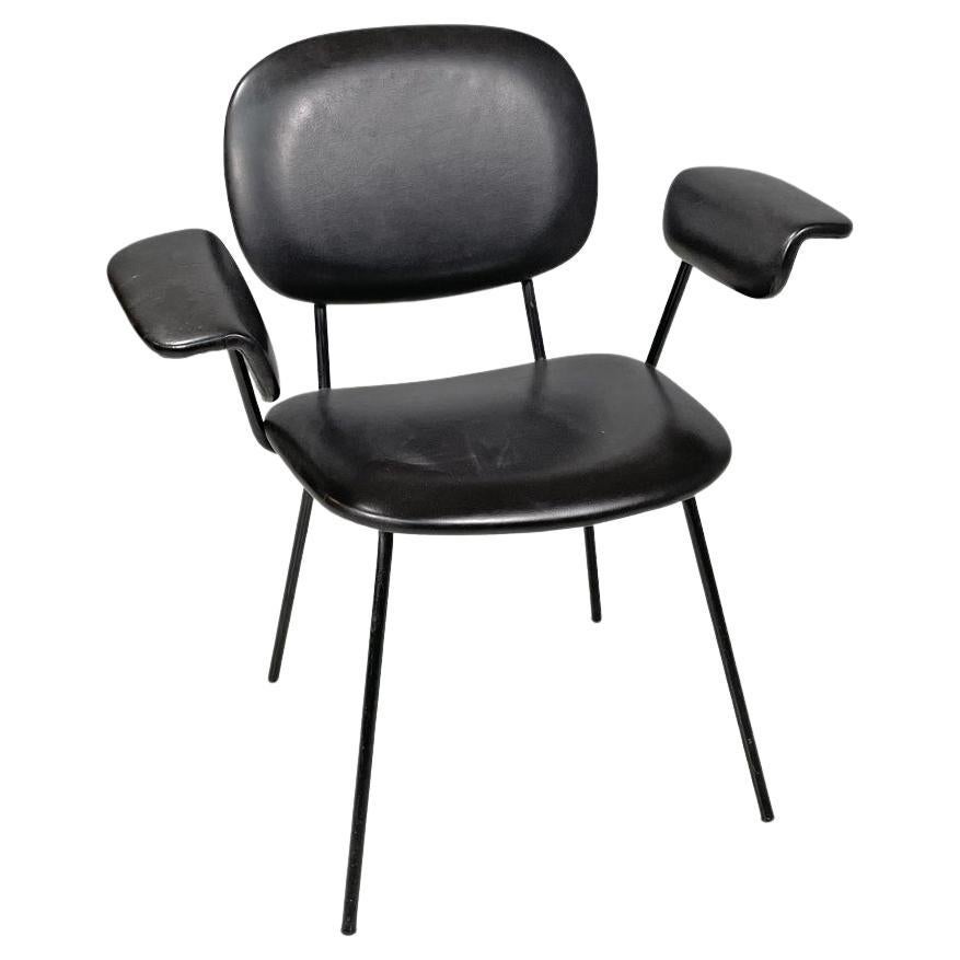 Italian mid-century modern black faux leather and black metal chair, 1960s