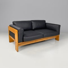 Canapé italien mid-century modern en faux cuir noir Bastiano Scarpa Gavina 1960s