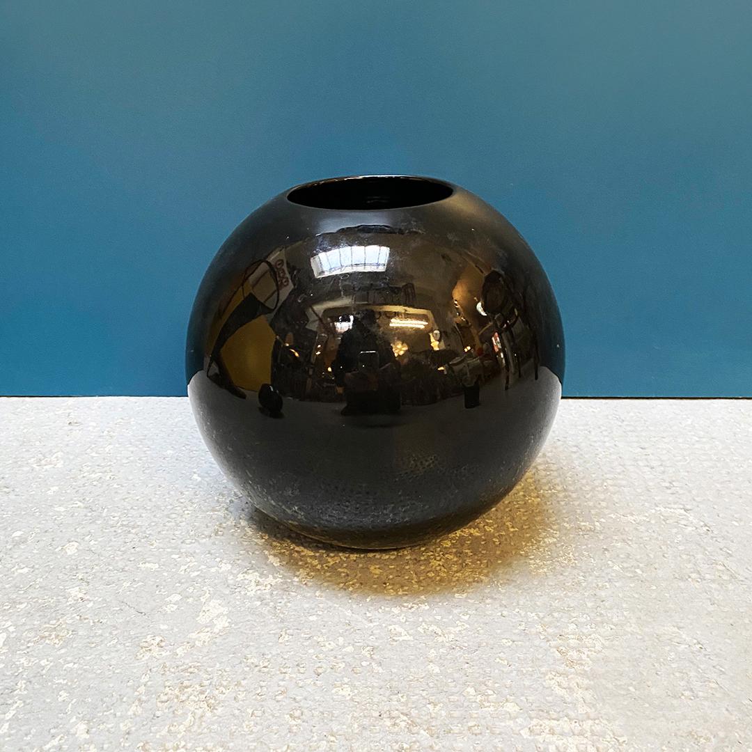 Late 20th Century Italian Mid-Century Modern Black Glazed Ceramic Vases, 1970s