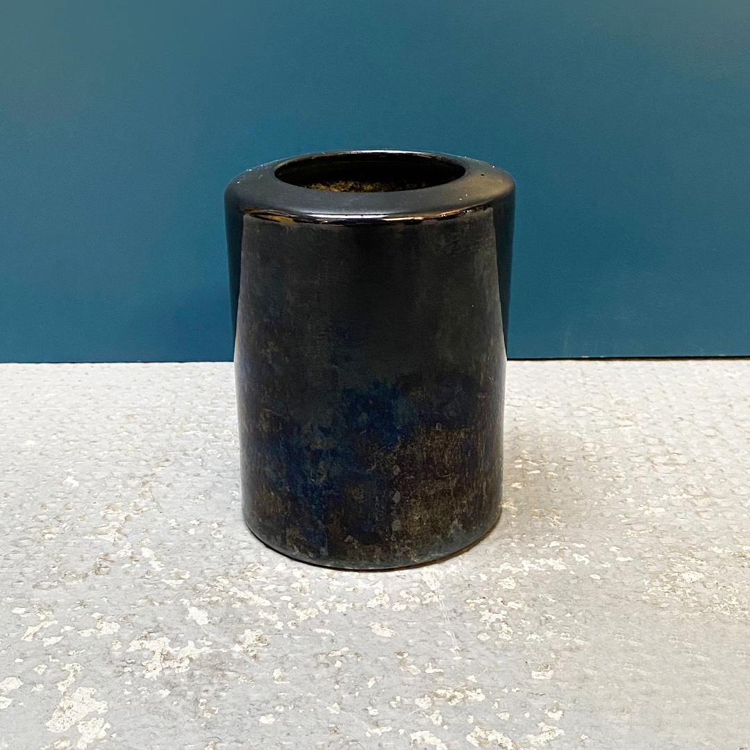 Italian Mid-Century Modern Black Glazed Ceramic Vases, 1970s 1