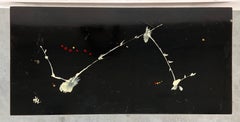 Italian Mid-Century Modern Black & Gold Coffee Table with Abstract Painting Top