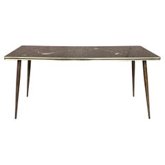 Vintage Italian Mid-Century Modern Black & Gold Coffee Table with Abstract Painting Top