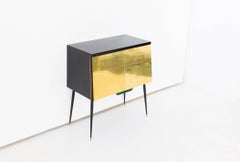 Italian Mid-Century Modern Black Lacquered Wood Brass and Iron Cabinet, 1950s