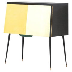 Italian Mid-Century Modern Black Lacquered Wood Brass and Iron Cabinet, 1950s