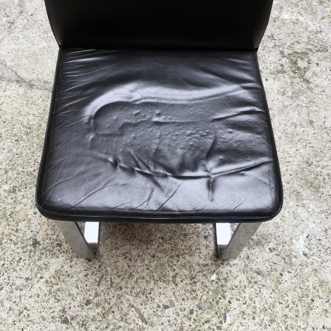 Italian Mid-Century Modern Black Leather Chair with Chromed Structure, 1970s 7