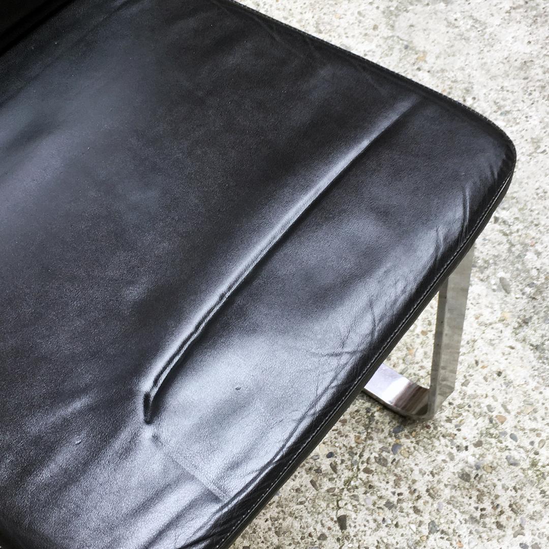 Italian Mid-Century Modern Black Leather Chair with Chromed Structure, 1970s 8