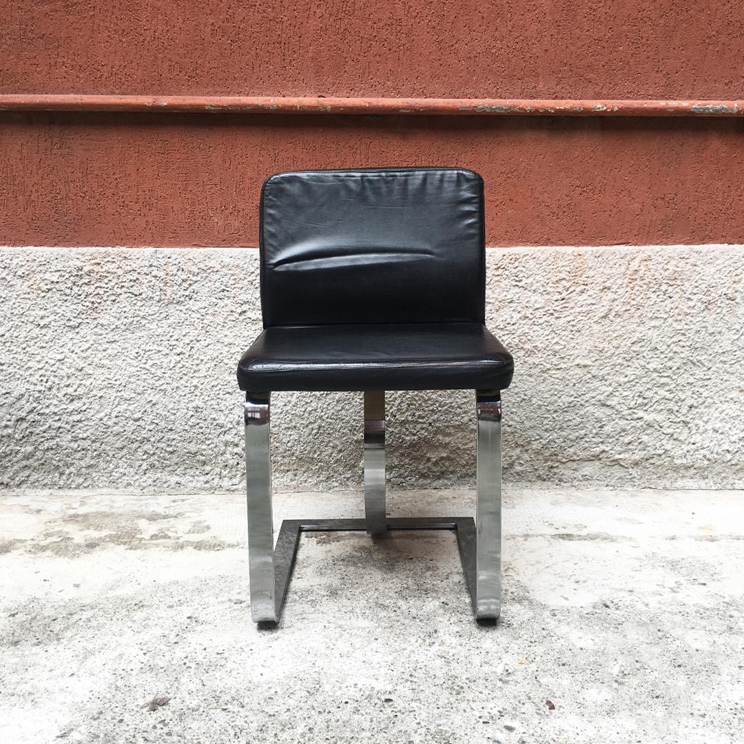 Late 20th Century Italian Mid-Century Modern Black Leather Chair with Chromed Structure, 1970s