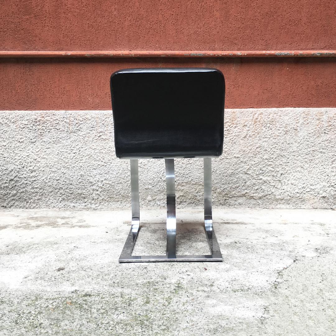 Metal Italian Mid-Century Modern Black Leather Chair with Chromed Structure, 1970s