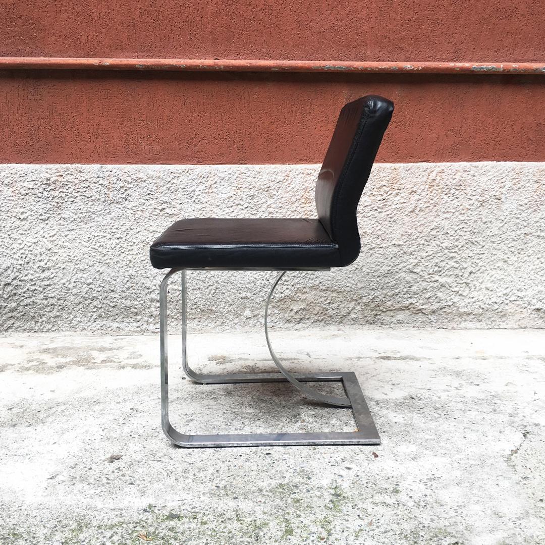 Italian Mid-Century Modern Black Leather Chair with Chromed Structure, 1970s 2