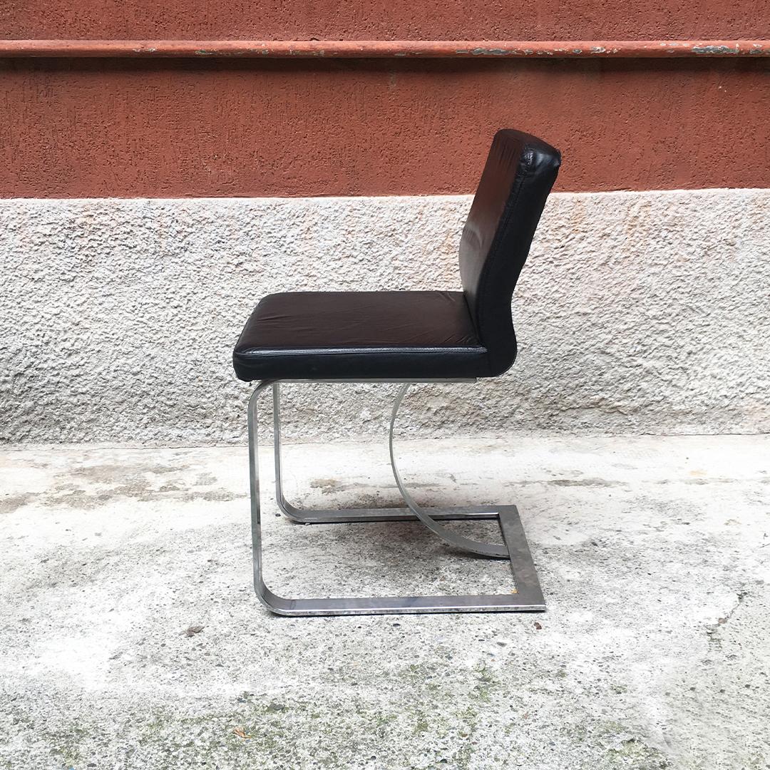 Italian Mid-Century Modern Black Leather Chair with Chromed Structure, 1970s 3