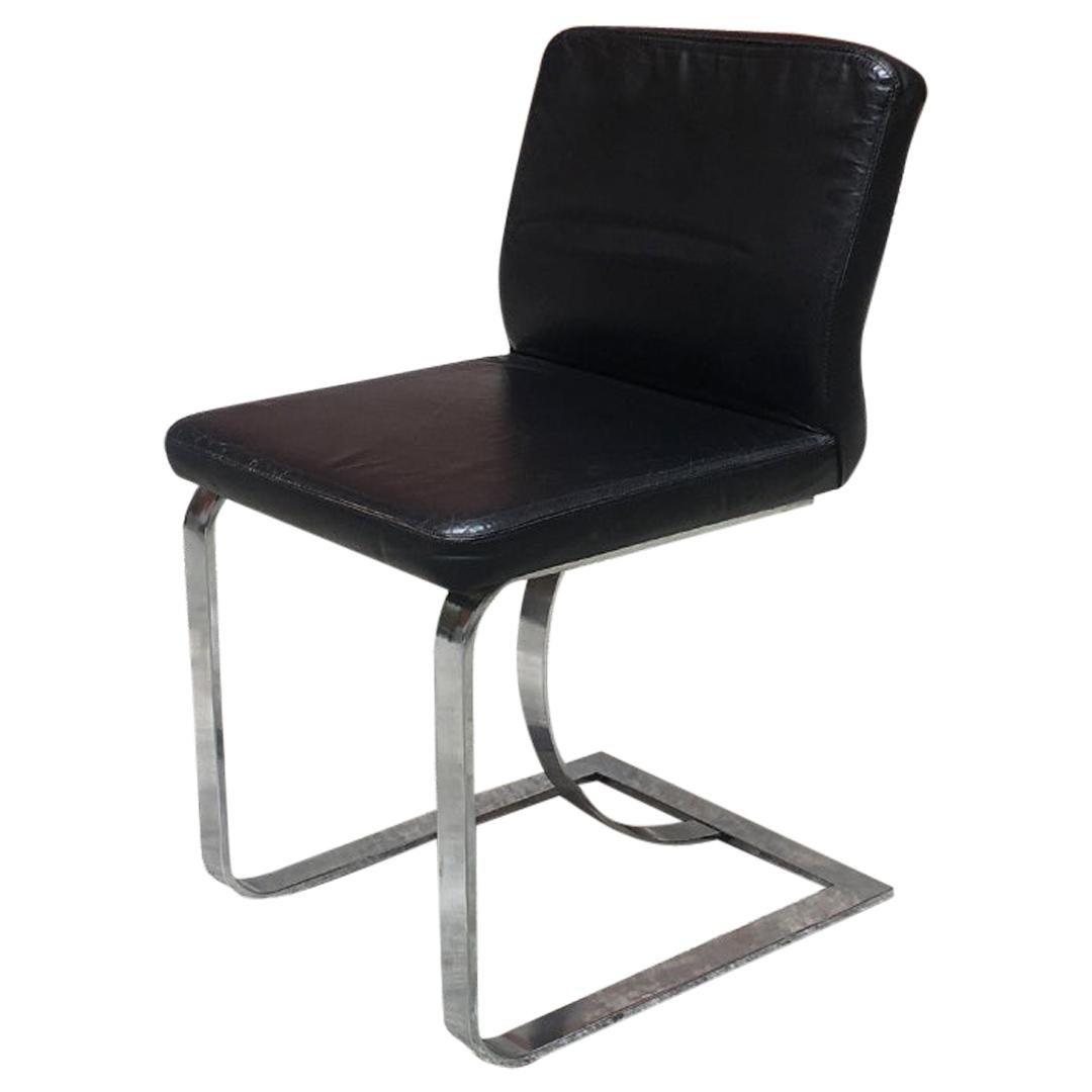 Italian Mid-Century Modern Black Leather Chair with Chromed Structure, 1970s